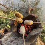 g the chilly season, one of the morning activities that residency artists and guests enjoy to warm up the day was grilling (Khao Jee) steamed sticky rice, either soaked with egg or without.